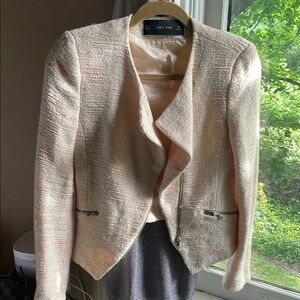 Zara Cream Textured Blazer with Waterfall Lapel